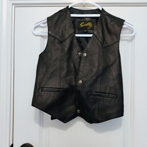 Scully Black Leather And Polyester Kids Vest with Belt On Back Sz XL